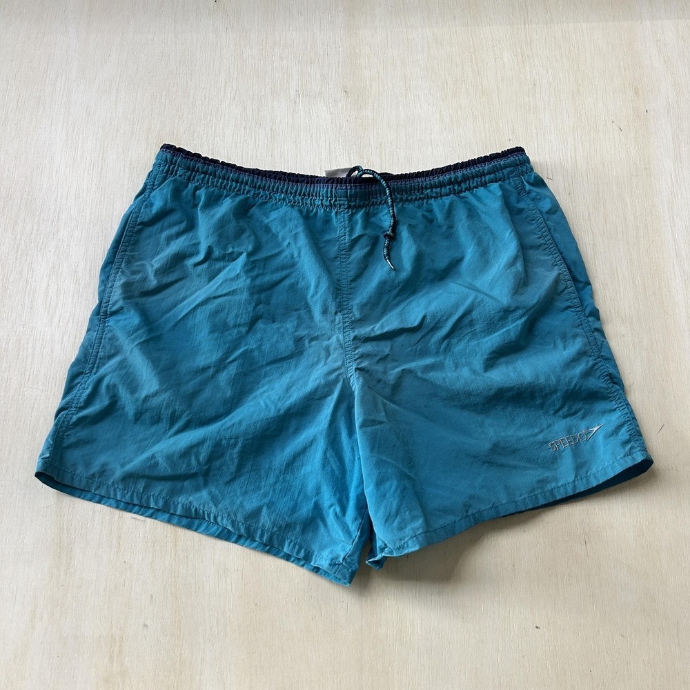 Vintage Speedo Swim Shorts Mens Medium Blue Lined Drawstring Quick Dry Trunks